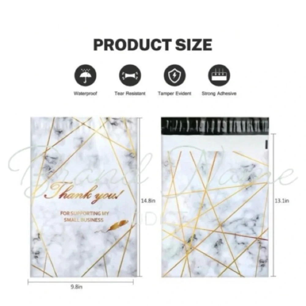 PRICE IS FIRM - Set of 10 Marble Gold 10 x 13 ‘Thank You’ Poly Mailers